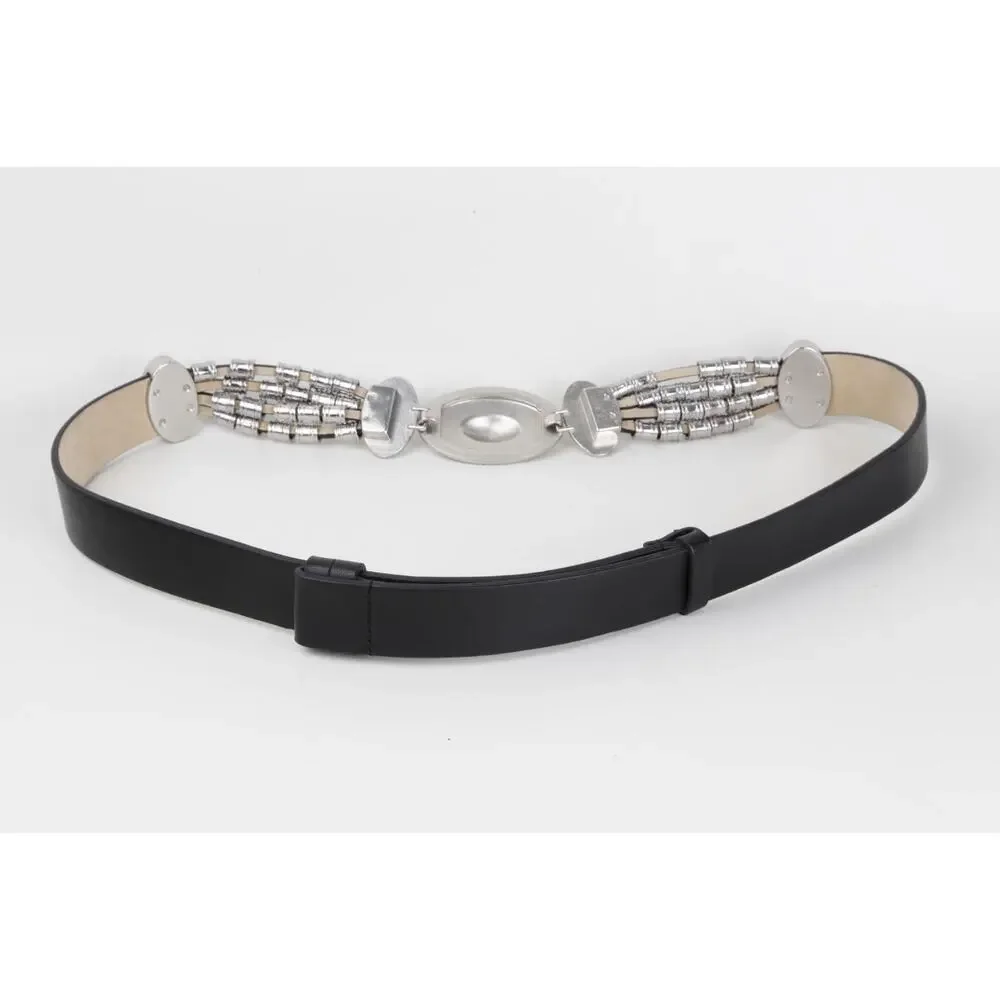 Chico’s Black Leather Southwestern Silver Concho Oval Buckle Belt Size S/M Small